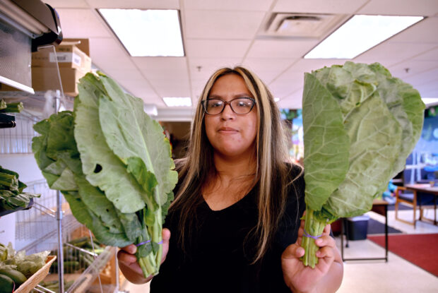 Participant with fresh veggies.