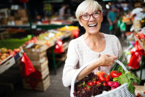 Picture of mature woman at a farmer's market.