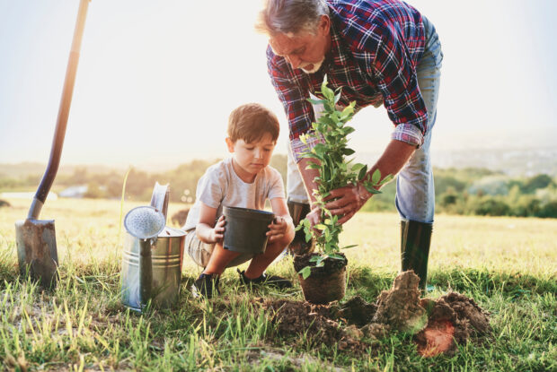 Grandfather and grandson. Fight hunger with a legacy gift.