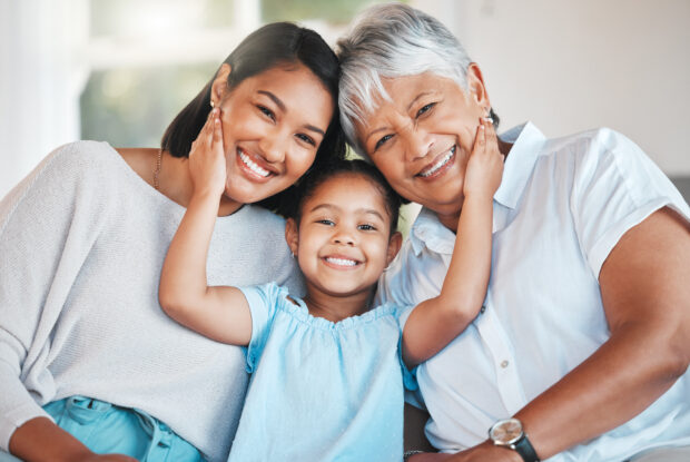 Family portrait of a girl, mother, and grandmother. Planned gifts protects your loved ones and assets.