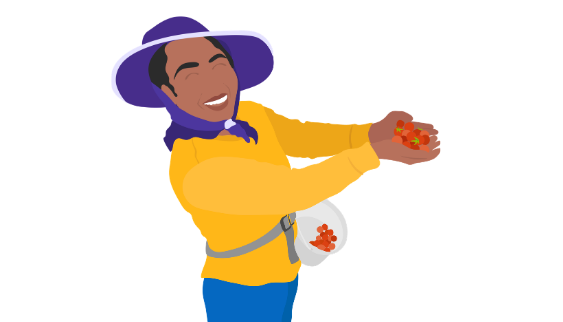 Farmer graphic holding tomatoes