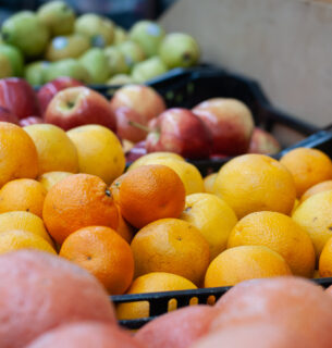 Fruits aisle at a food shelf.