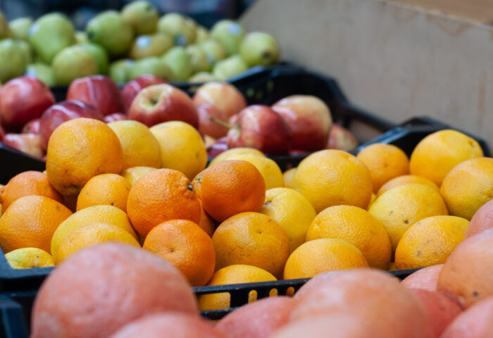 Fruits aisle at a food shelf.