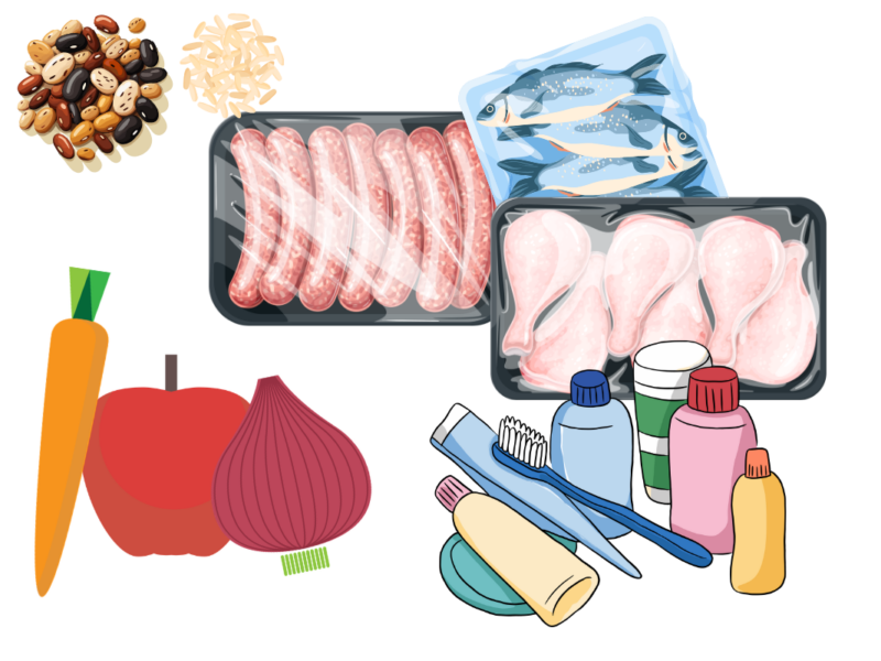 Bulk items that we accept: Meat, whole grains, fruits, product, hygiene products.