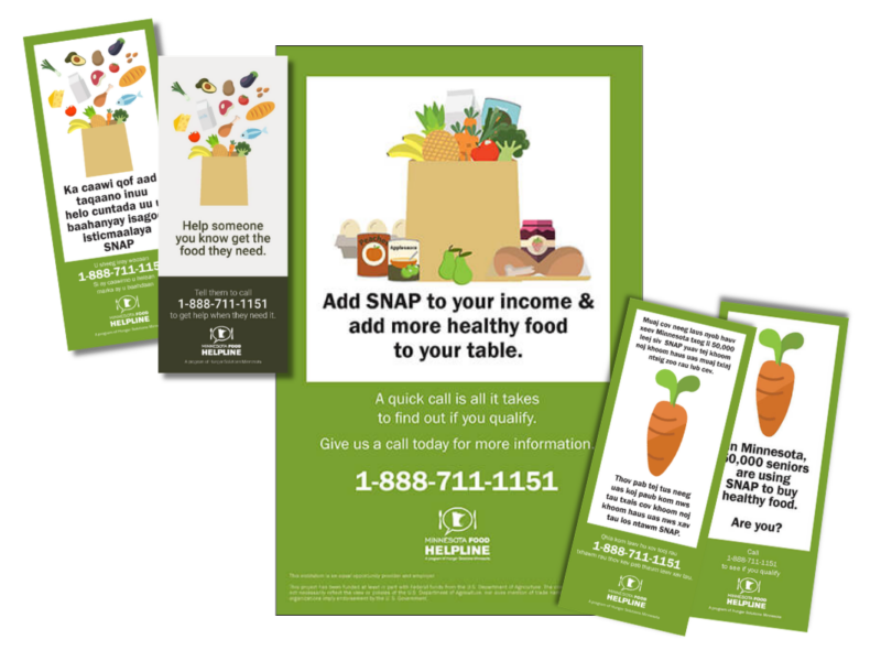 Minnesota Food Helpline print materials with no background.