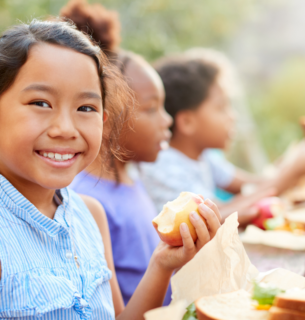 Children eating lunch at school.
